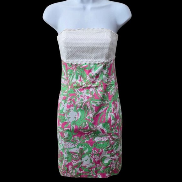 Lilly Pulitzer ✦ Franco Strapless Dress ✦ White Pink Green Cotton Mini Size S - Picture 3 of 13